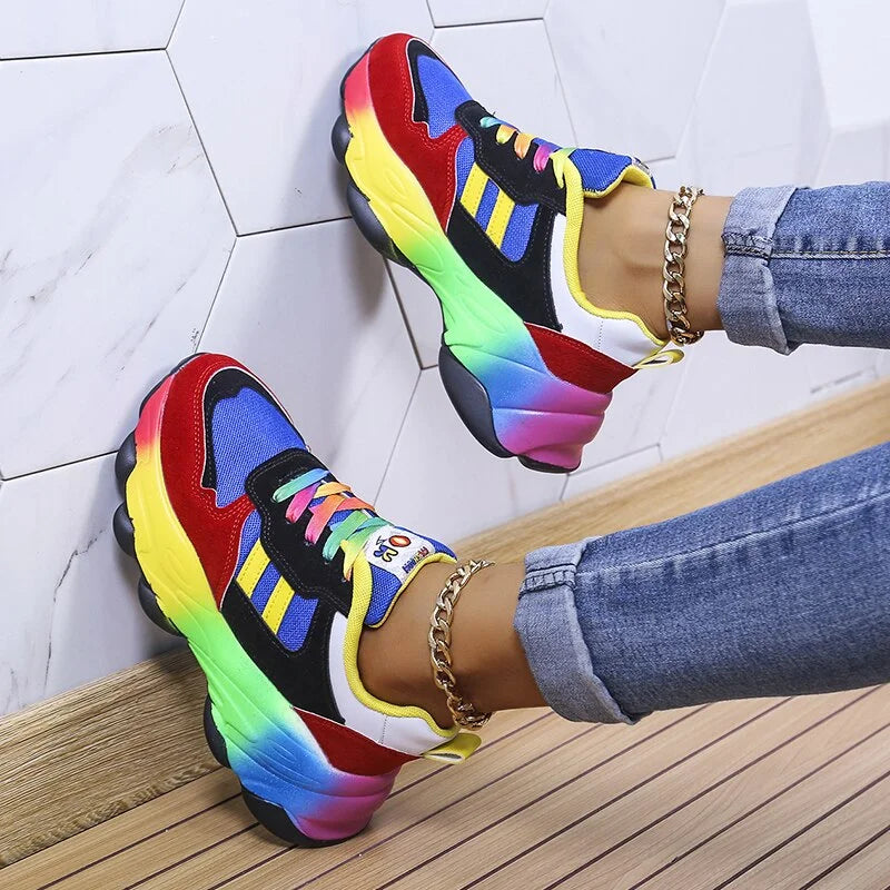 Women's Lace-Up Sneakers Round Toe Thick Sole – Casual