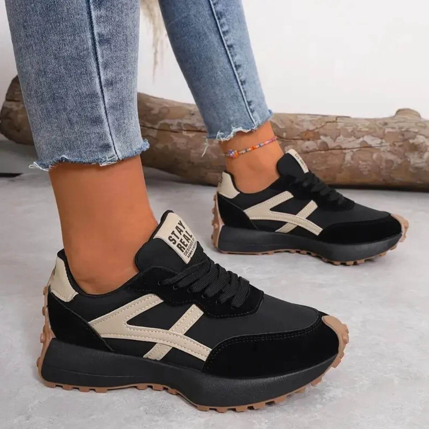 Women's Lace-Up Sneakers Rounded Toe Thick Sole – Casual Everyday