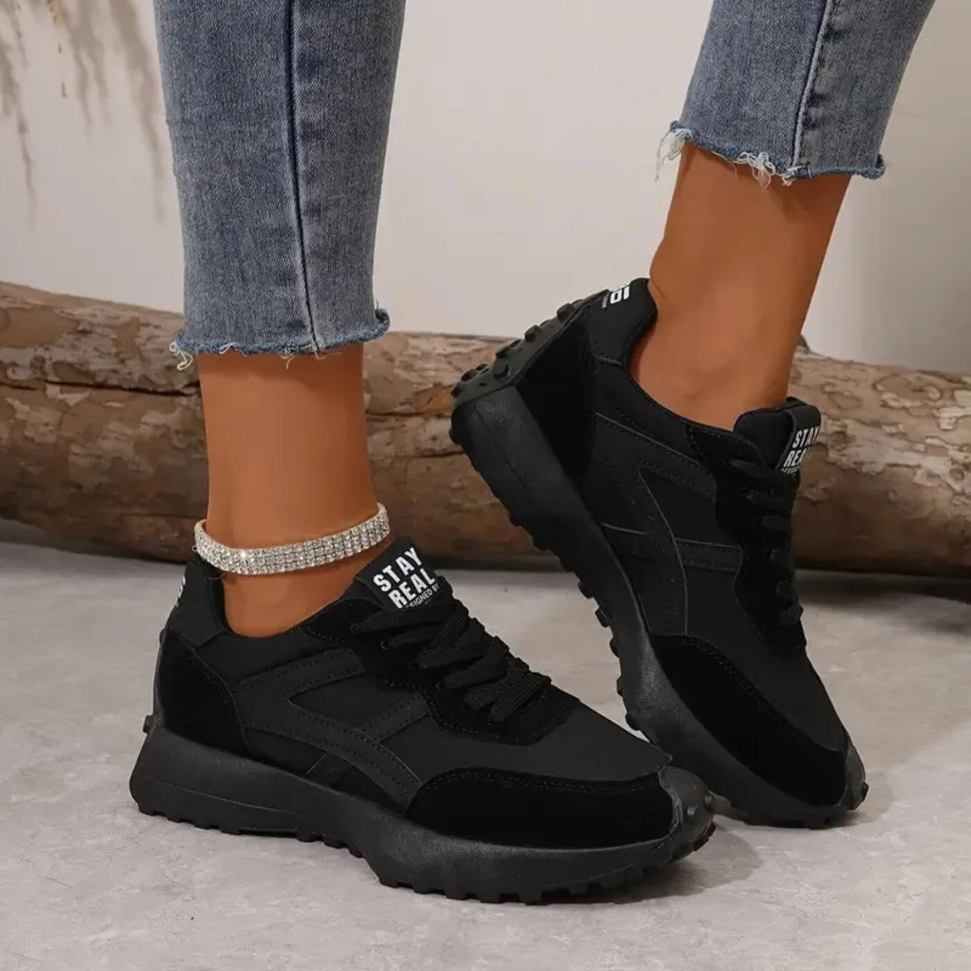 Women's Lace-Up Sneakers Rounded Toe Thick Sole – Casual Everyday