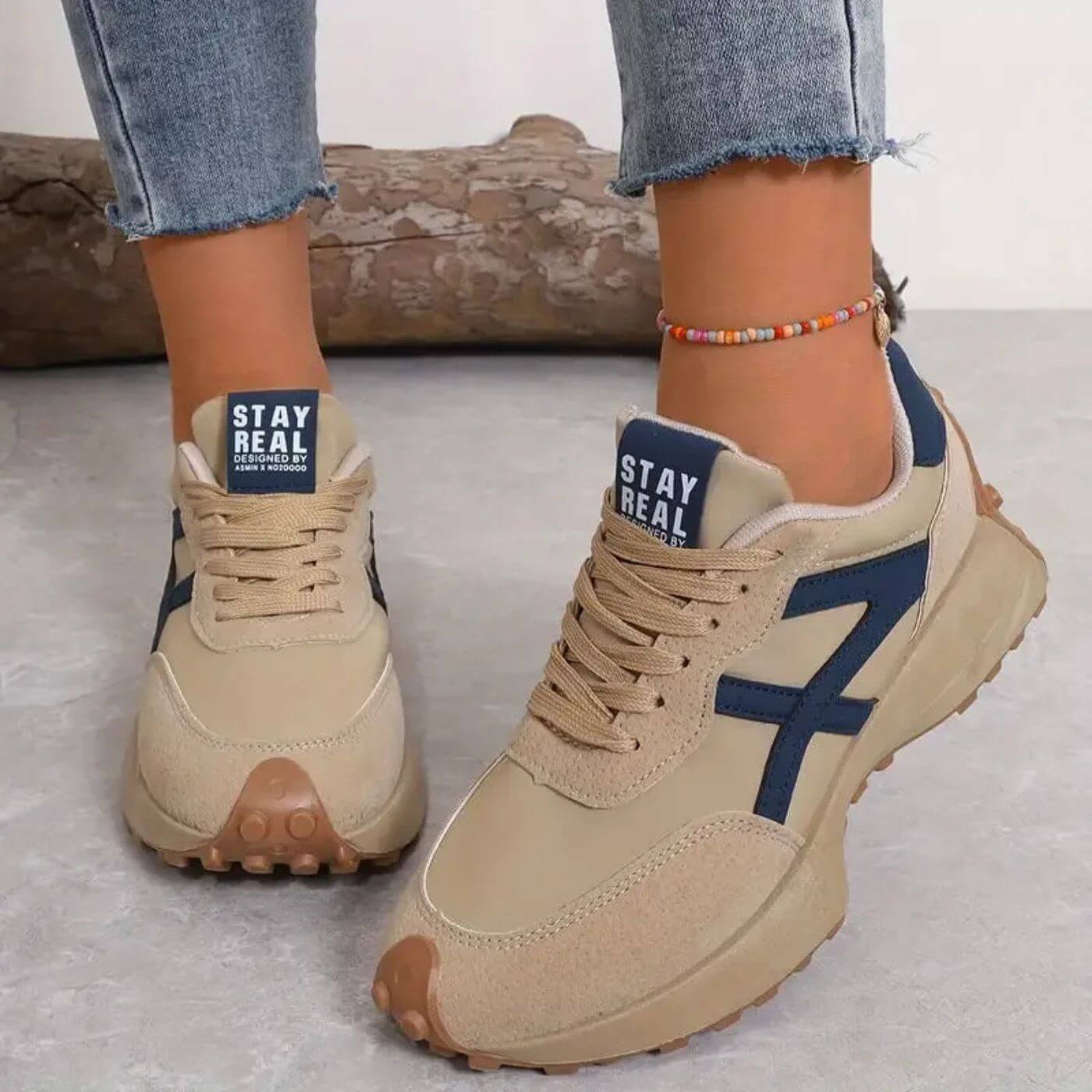 Women's Lace-Up Sneakers Rounded Toe Thick Sole – Casual Everyday