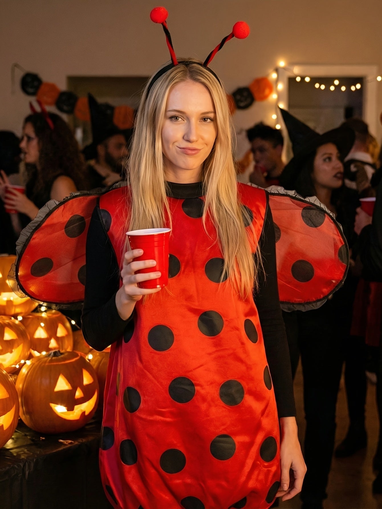Women's Ladybug Costume Polka Dot Winged Sleeveless – Halloween Parade