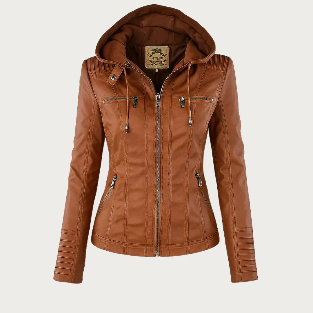 Women’s Leather Jacket Hooded Zip Front Panel Stitching – Weekend Road Trips