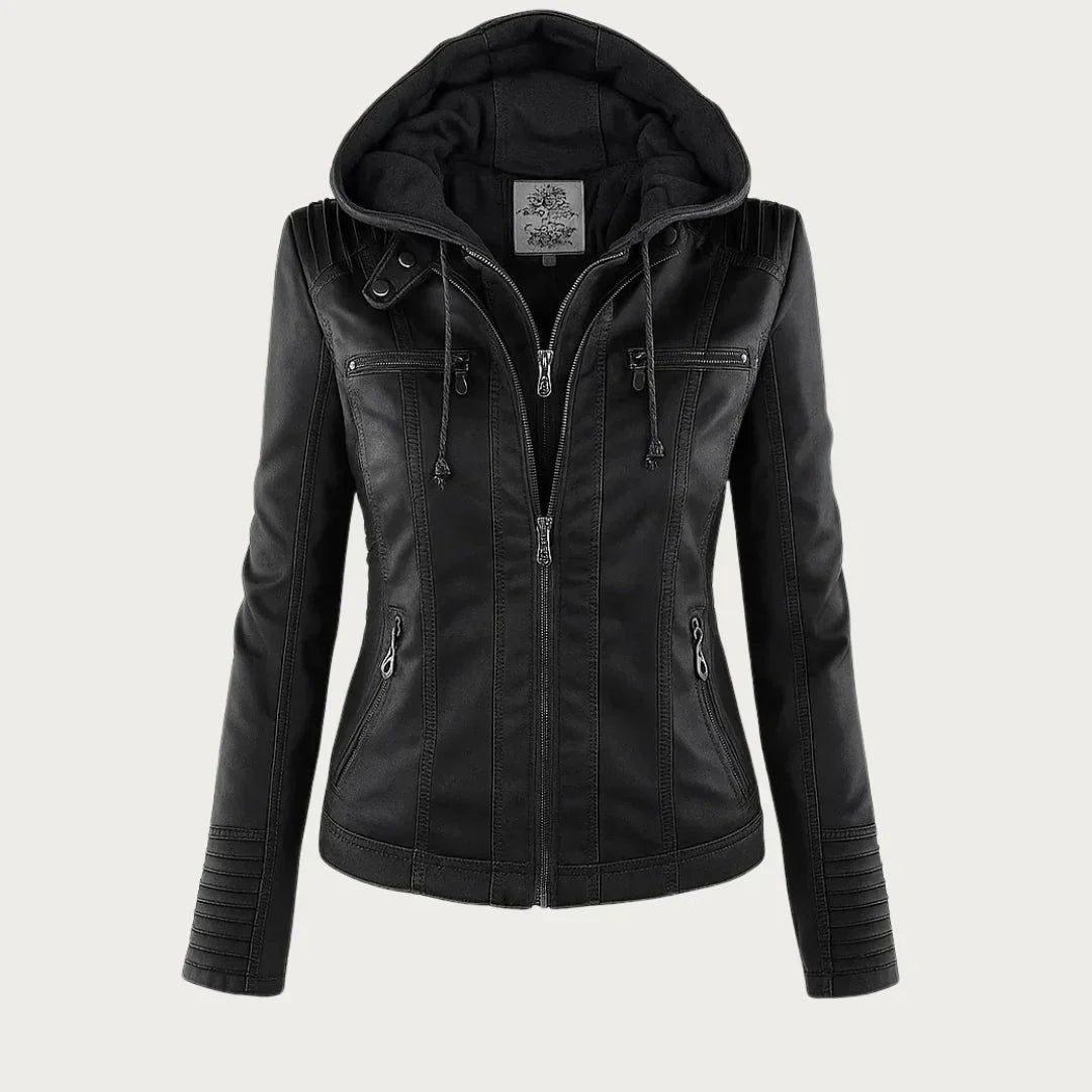 Women’s Leather Jacket Hooded Zip Front Panel Stitching – Weekend Road Trips