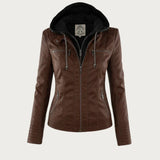 Women’s Leather Jacket Hooded Zip Front Panel Stitching – Weekend Road Trips