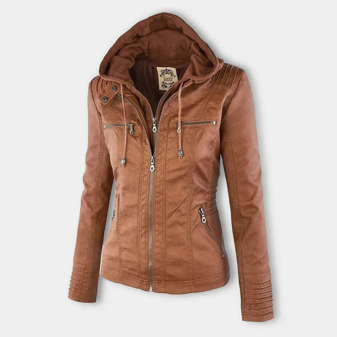 Women’s Leather Jacket Hooded Zip Front Panel Stitching – Weekend Road Trips