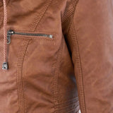 Women’s Leather Jacket Hooded Zip Front Panel Stitching – Weekend Road Trips