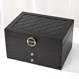 Women's Leather Jewelry Box Multi Layer Drawers Ring Slots – Dresser Setup