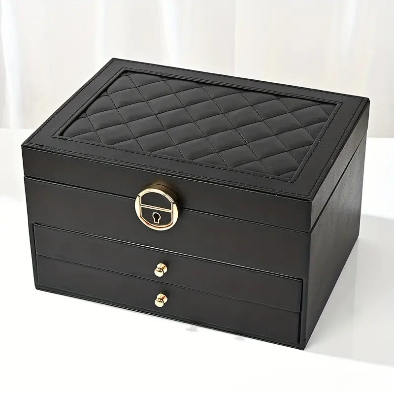 Women's Leather Jewelry Box Multi Layer Drawers Ring Slots – Dresser Setup
