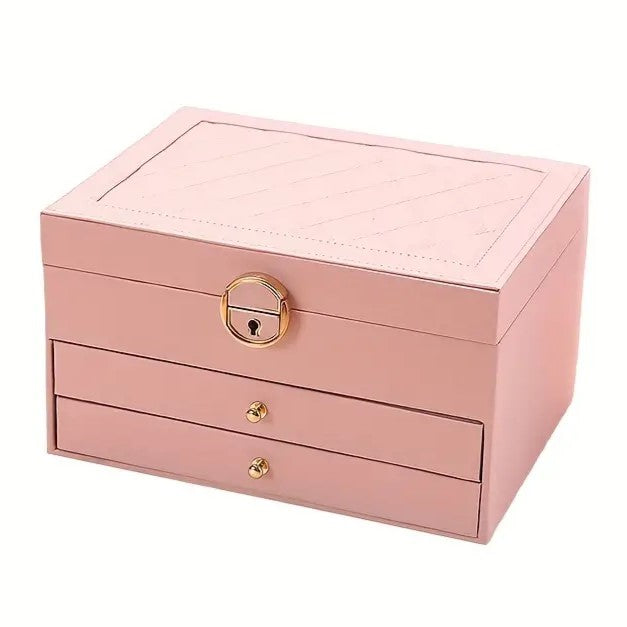 Women's Leather Jewelry Box Multi Layer Drawers Ring Slots – Dresser Setup
