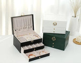 Women's Leather Jewelry Box Multi Layer Drawers Ring Slots – Dresser Setup