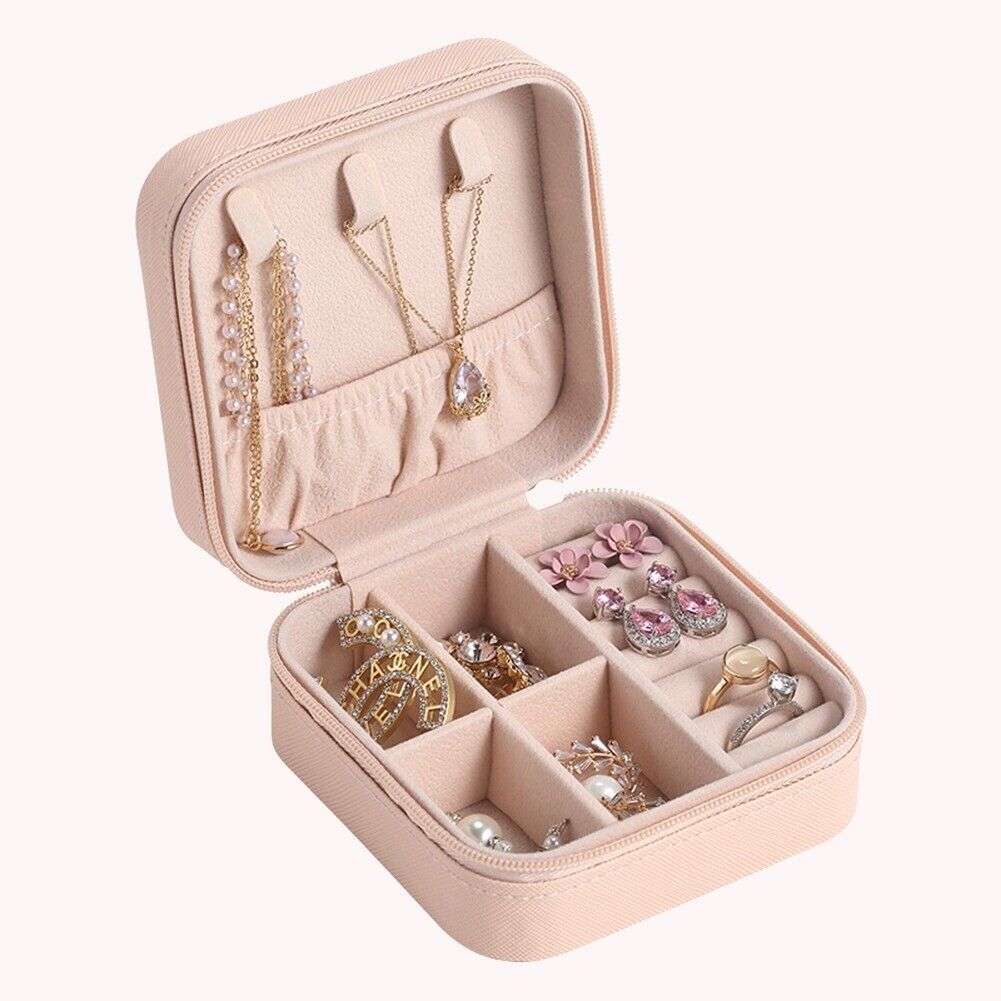 Women's Leather Jewelry Box Square Zip Around Ring Slots – Vanity Case