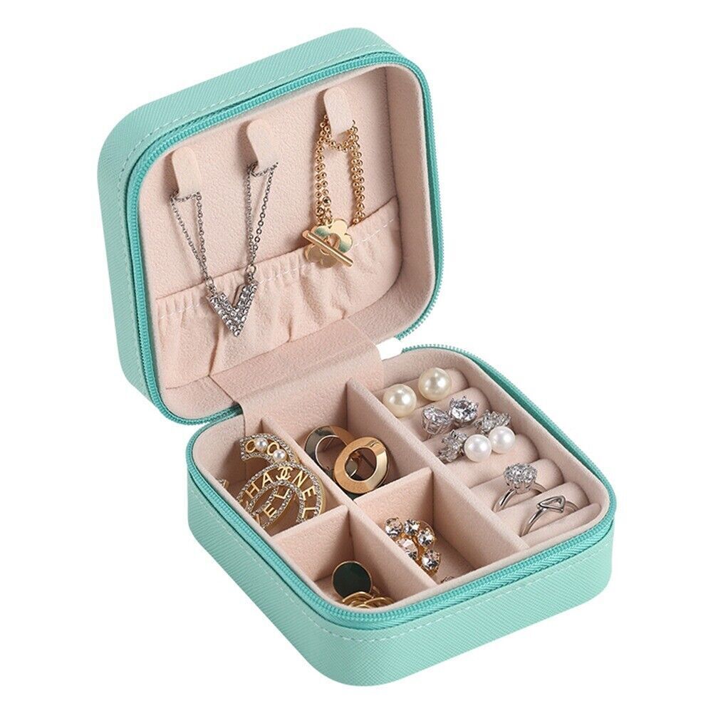 Women's Leather Jewelry Box Square Zip Around Ring Slots – Vanity Case