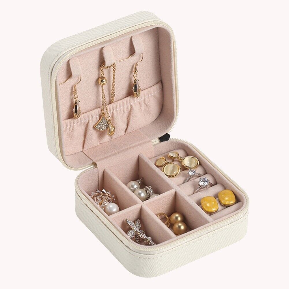 Women's Leather Jewelry Box Square Zip Around Ring Slots – Vanity Case