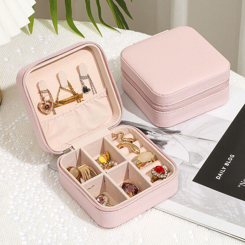 Women's Leather Jewelry Box Square Zip Around Ring Slots – Vanity Case