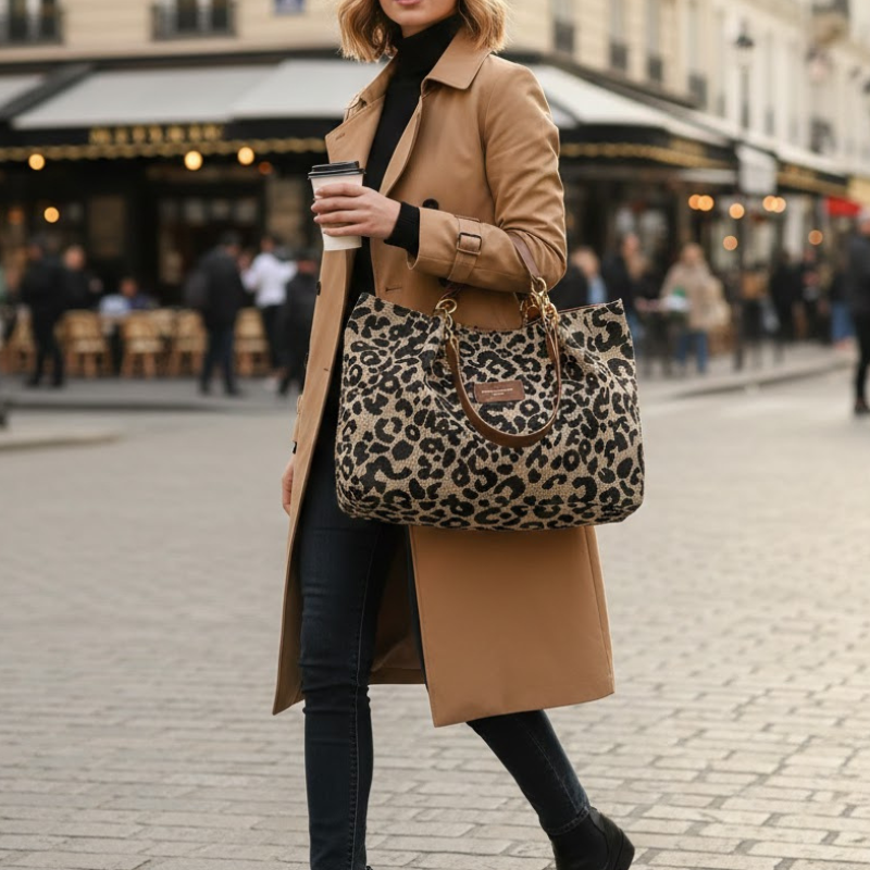 Women's Leopard Shoulder Bag Tote Wide Strap Chain Detail – Daily Carry