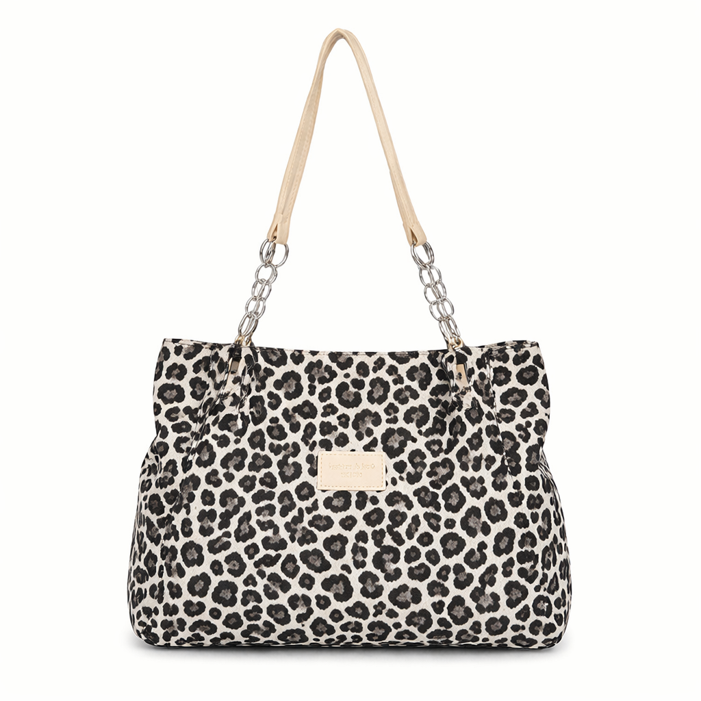 Women's Leopard Shoulder Bag Tote Wide Strap Chain Detail – Daily Carry