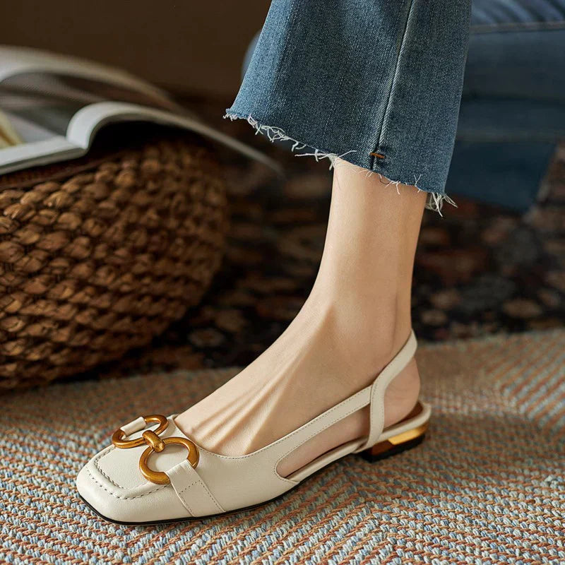Women's Loafer Heels Square Toe Block Slingback Buckle – Modern Workwear Style
