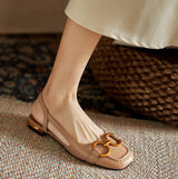 Women's Loafer Heels Square Toe Block Slingback Buckle – Modern Workwear Style