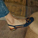 Women's Loafer Heels Square Toe Block Slingback Buckle – Modern Workwear Style