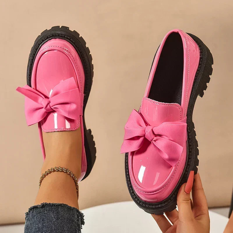 Women’s Loafers Bow Accent Stitched Toe Platform Lug Sole – Museum Visits