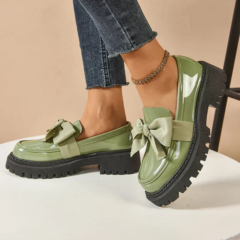 Women’s Loafers Bow Accent Stitched Toe Platform Lug Sole – Museum Visits