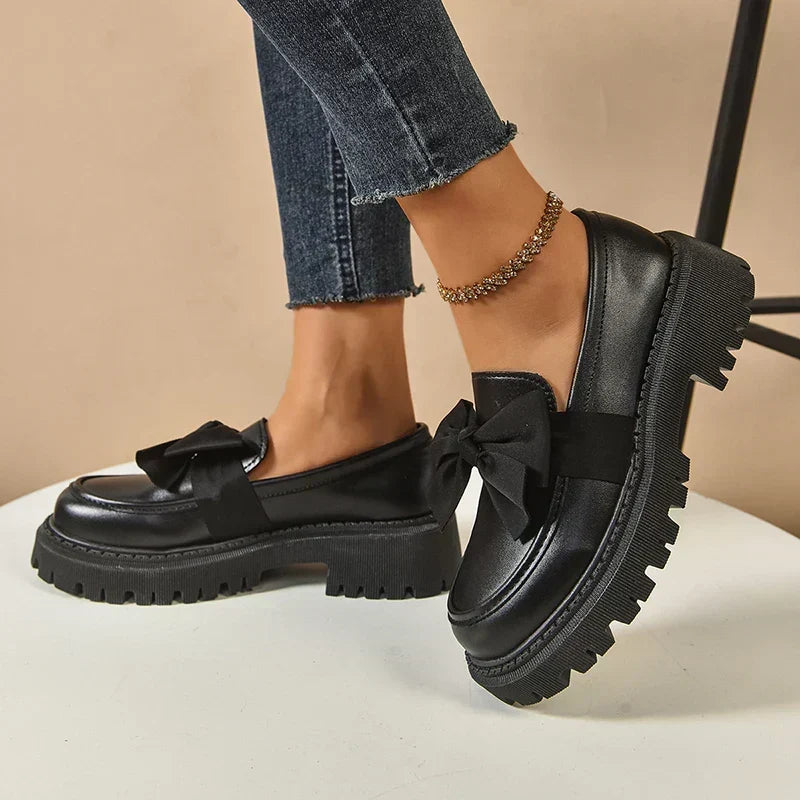 Women’s Loafers Bow Accent Stitched Toe Platform Lug Sole – Museum Visits