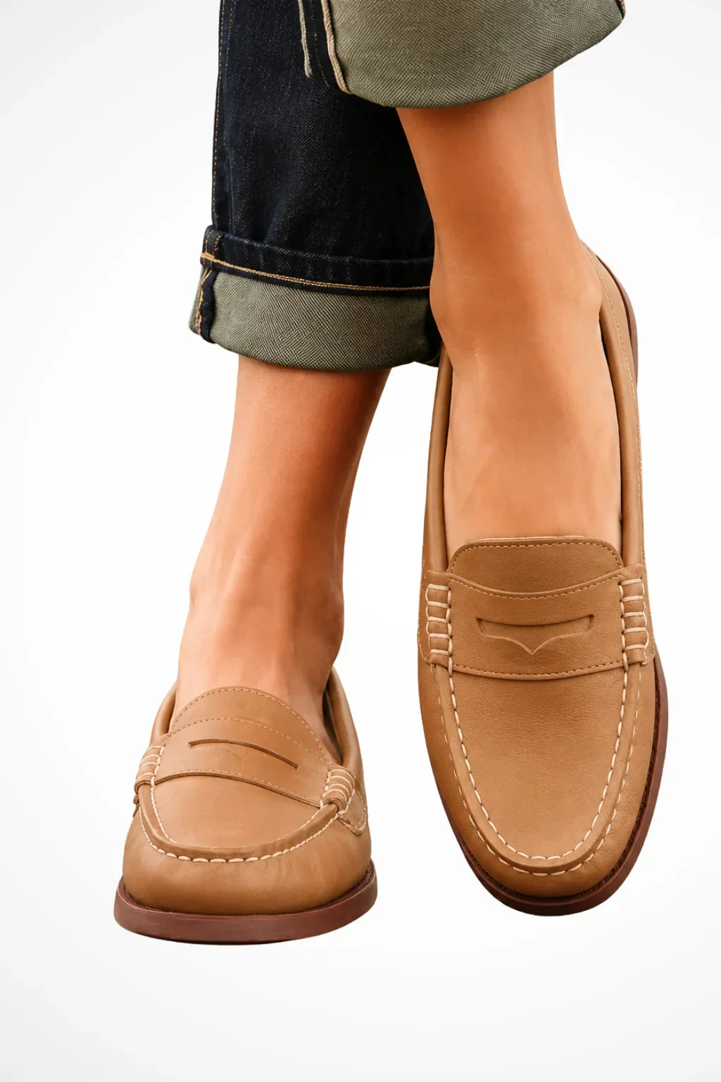 Women’s Loafers Penny Strap Moc Toe Stitched Edge Low Heel – Office Meetings