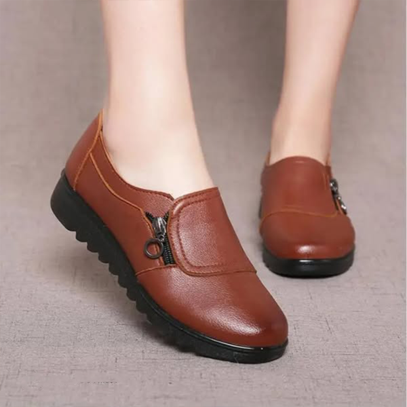 Women’s Loafers Side Zipper Rounded Toe Ridged Sole – Morning Errands