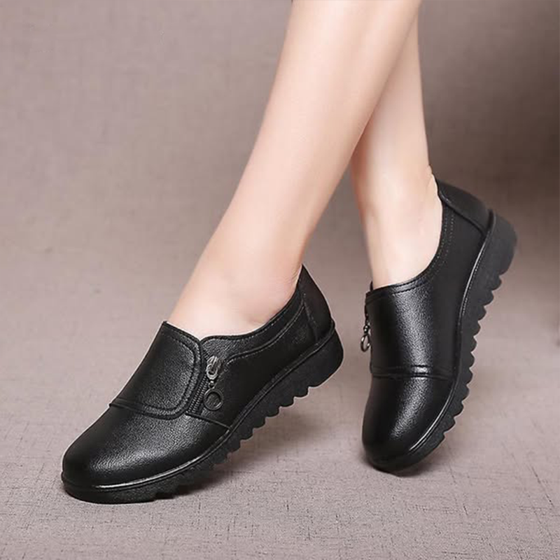 Women’s Loafers Side Zipper Rounded Toe Ridged Sole – Morning Errands