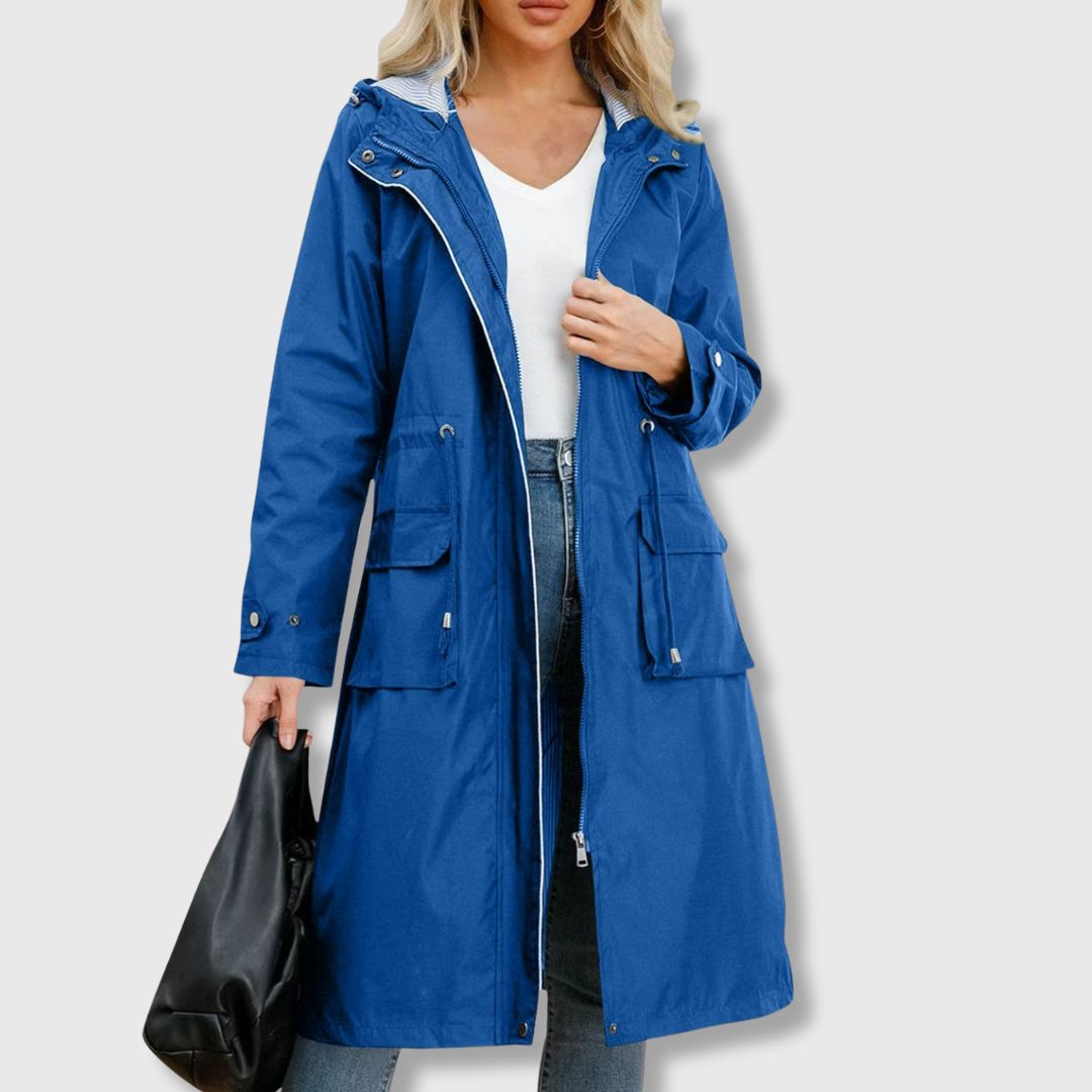 Women's Long Rain Jacket Waterproof Hooded Zip Front – Rainy Commutes