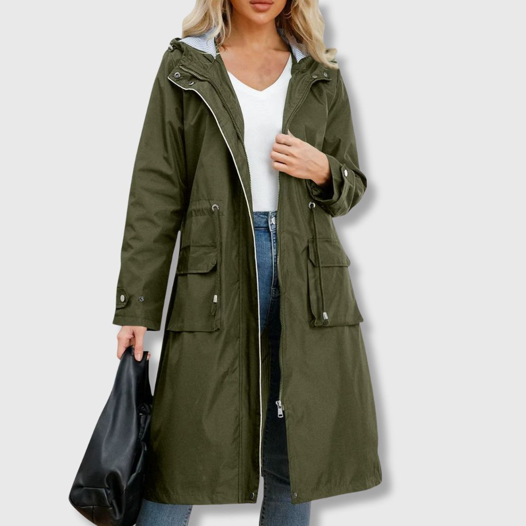 Women's Long Rain Jacket Waterproof Hooded Zip Front – Rainy Commutes