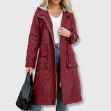 Women's Long Rain Jacket Waterproof Hooded Zip Front – Rainy Commutes