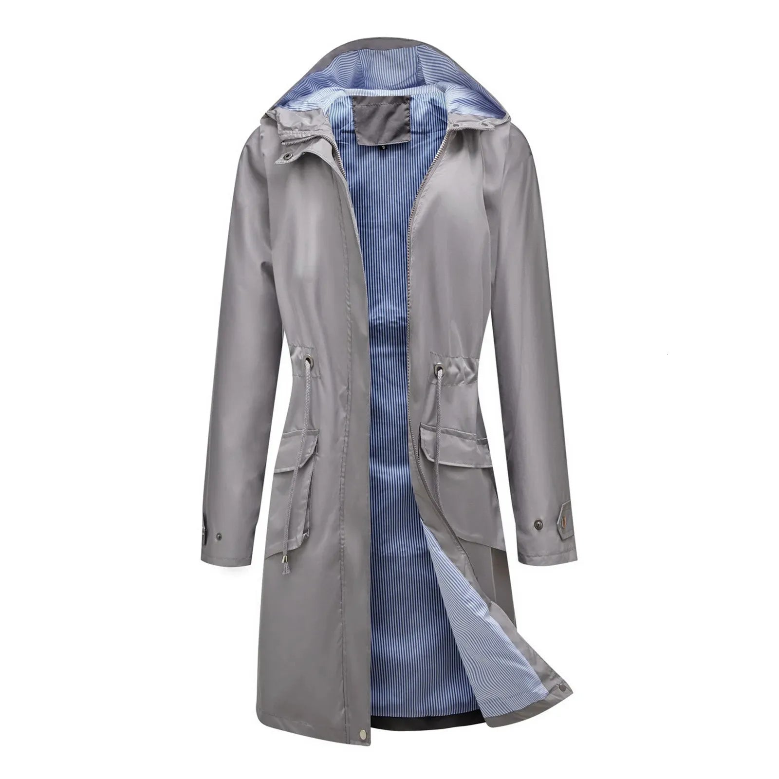 Women's Long Rain Jacket Waterproof Hooded Zip Front – Rainy Commutes