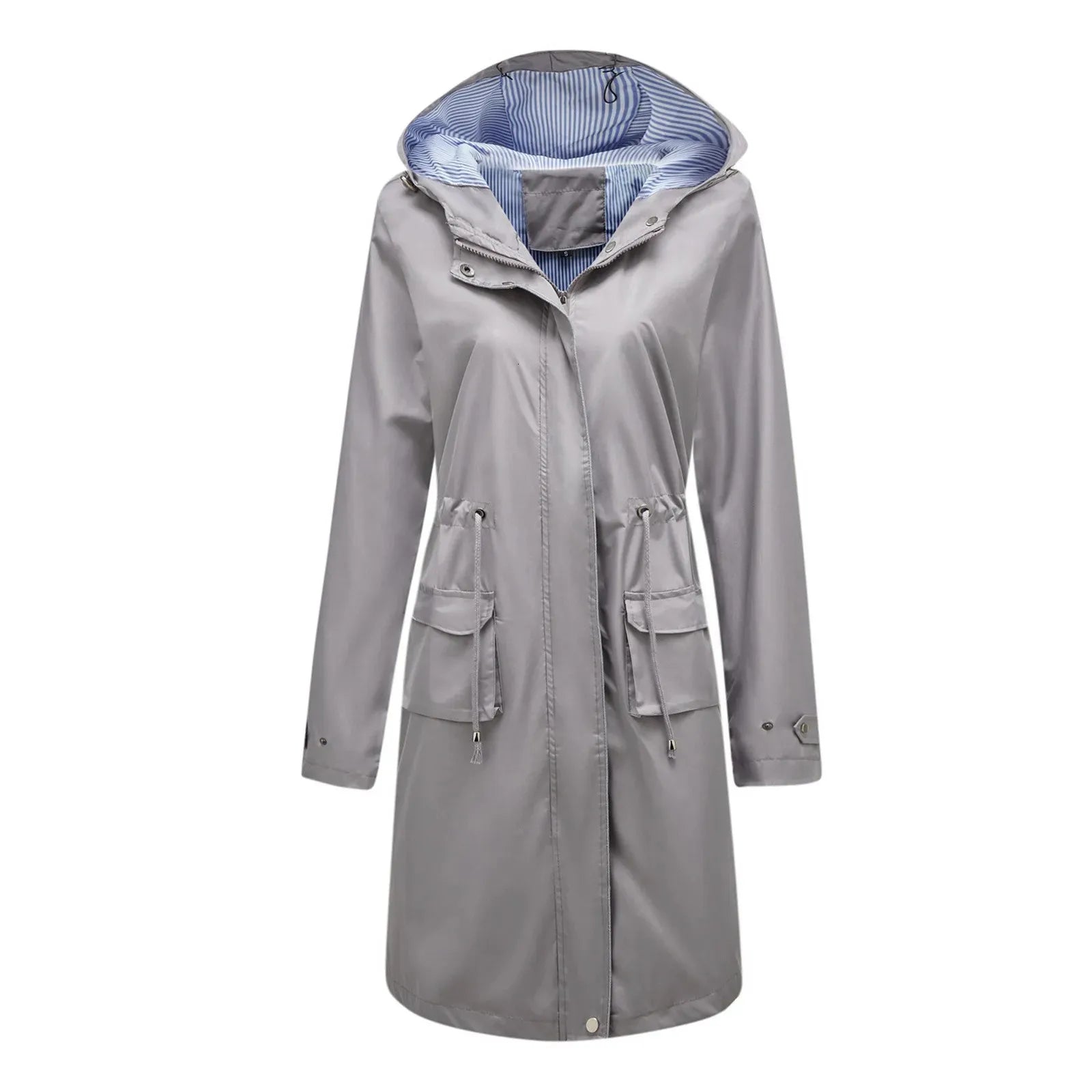 Women's Long Rain Jacket Waterproof Hooded Zip Front – Rainy Commutes