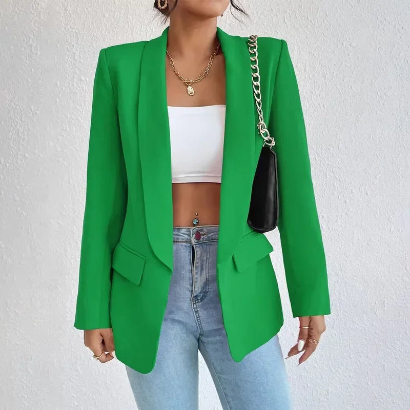 Women's Longline Blazer Open Front Long Sleeve - Work Office