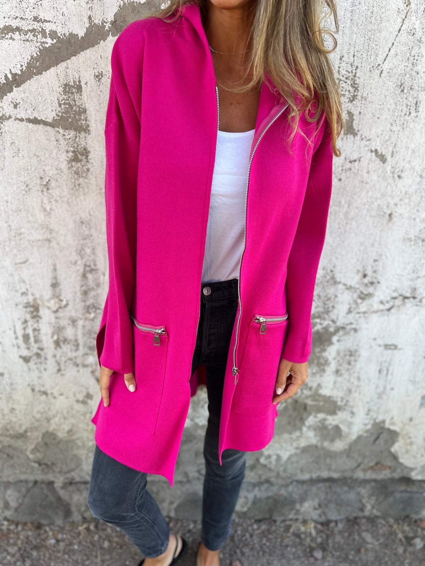 Women's Longline Hooded Cardigan Long Sleeve Zip Front – Travel Day