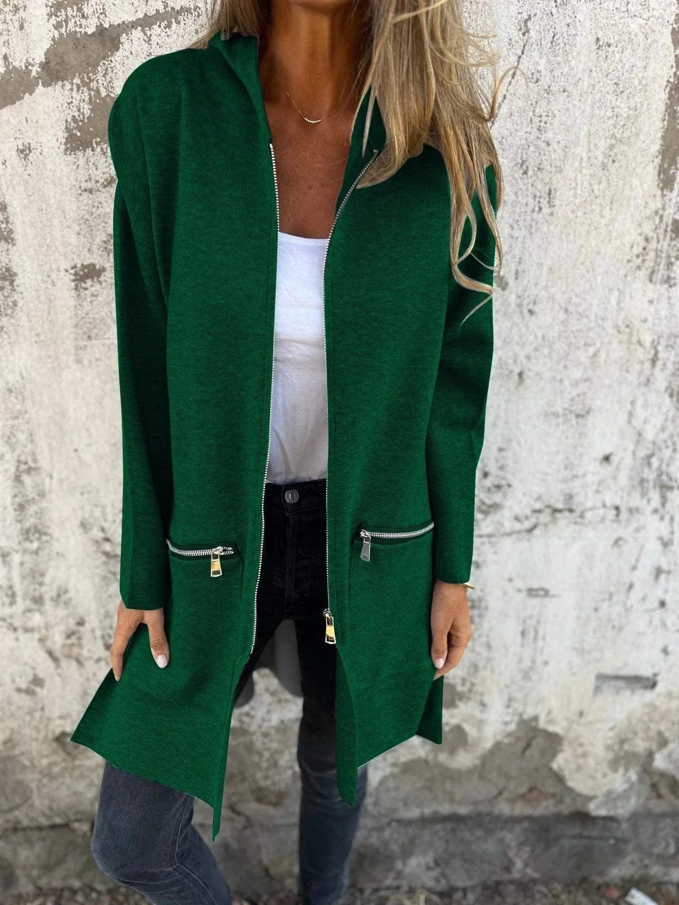 Women's Longline Hooded Cardigan Long Sleeve Zip Front – Travel Day