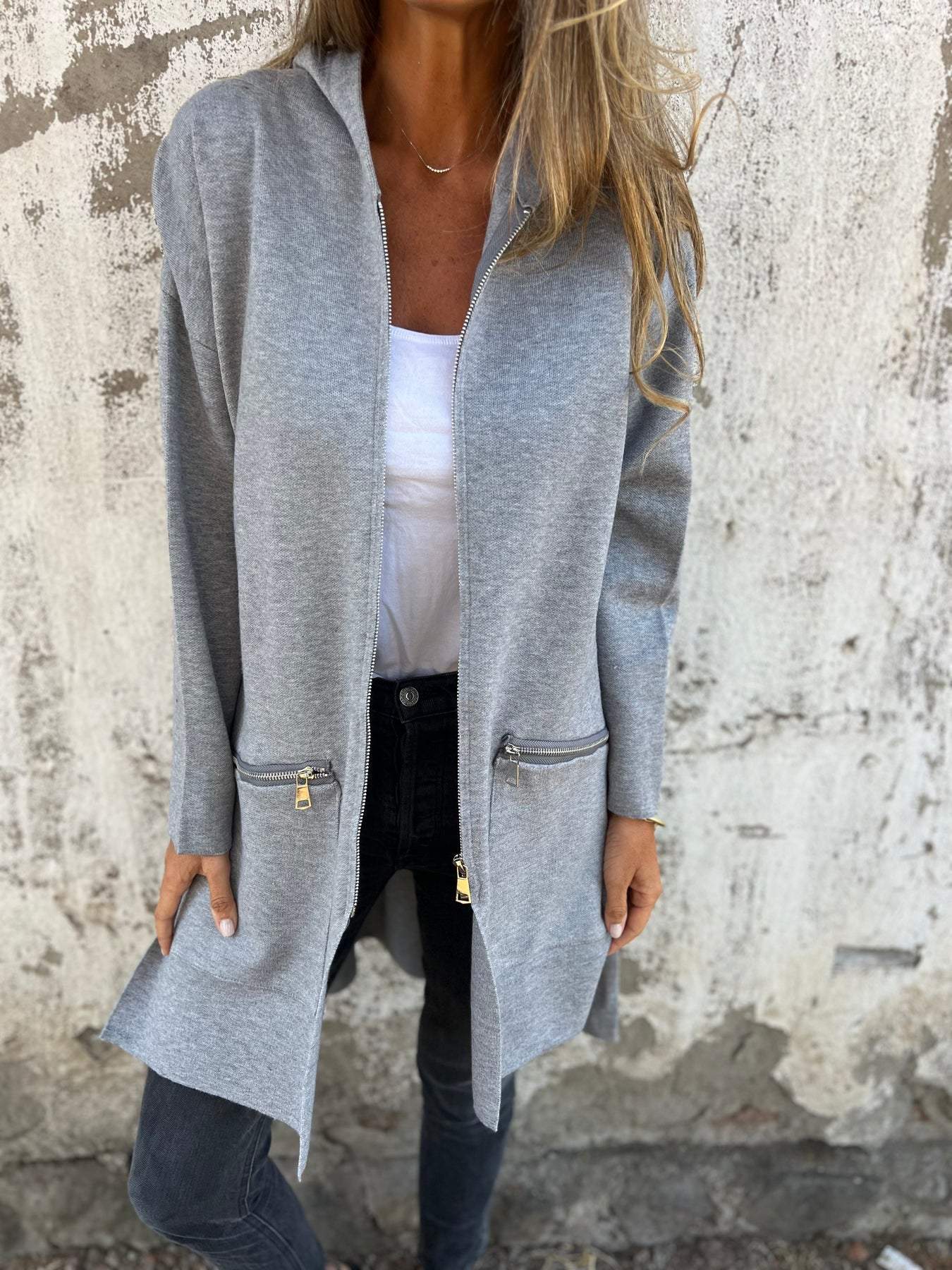 Women's Longline Hooded Cardigan Long Sleeve Zip Front – Travel Day