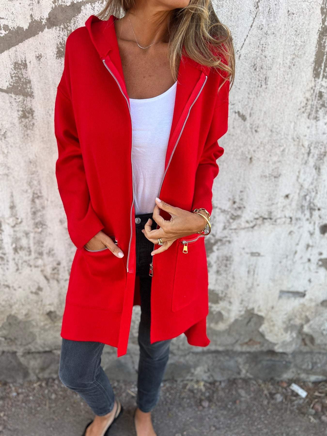 Women's Longline Hooded Cardigan Long Sleeve Zip Front – Travel Day