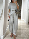 Women's Lounge Set Oversized T-Shirt Wide Leg Pants – Casual