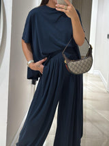 Women's Lounge Set Oversized T-Shirt Wide Leg Pants – Casual