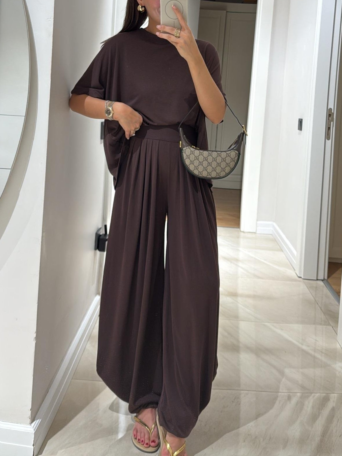 Women's Lounge Set Oversized T-Shirt Wide Leg Pants – Casual
