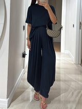Women's Lounge Set Oversized T-Shirt Wide Leg Pants – Casual