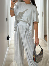 Women's Lounge Set Oversized T-Shirt Wide Leg Pants – Casual