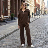 Women's Loungewear Set Zip Neck Long Sleeve Wide Leg Pants – Road Trip