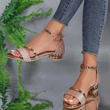 Women's Low Block Heels Open Toe Ankle Strap – Cocktail Party Formal
