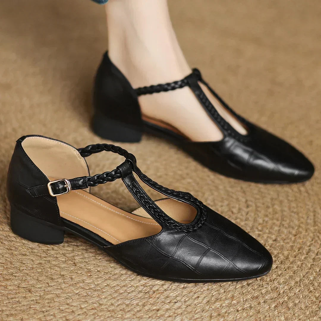 Women's Mary Jane Flats T-Strap Buckle Almond Toe – Modern Classic Style