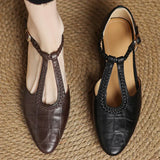 Women's Mary Jane Flats T-Strap Buckle Almond Toe – Modern Classic Style