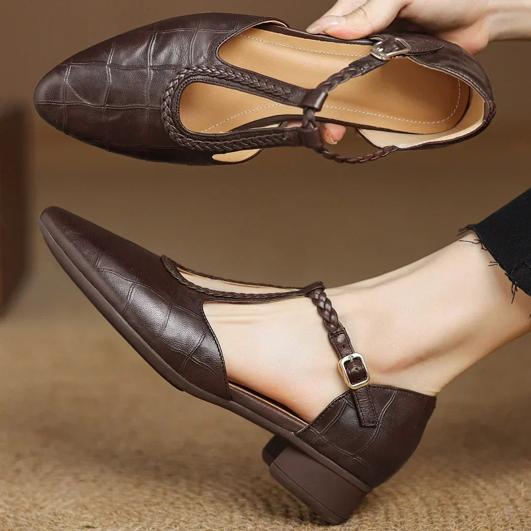 Women's Mary Jane Flats T-Strap Buckle Almond Toe – Modern Classic Style