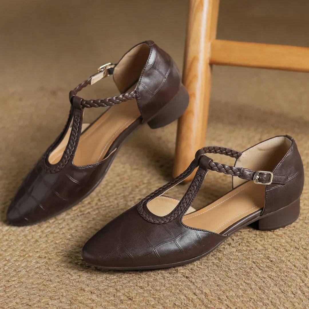 Women's Mary Jane Flats T-Strap Buckle Almond Toe – Modern Classic Style